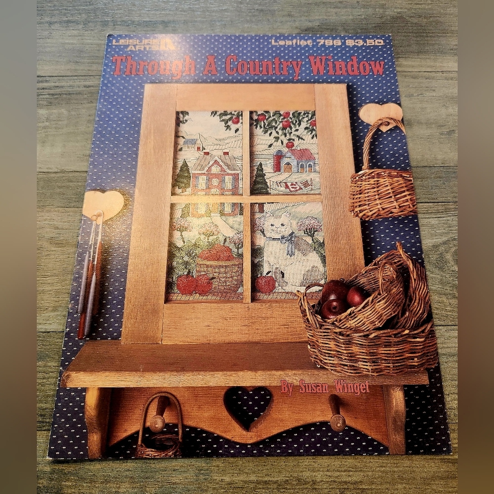 Vintage "Through A Country Window" Cross-Stitch Pattern Leaflet